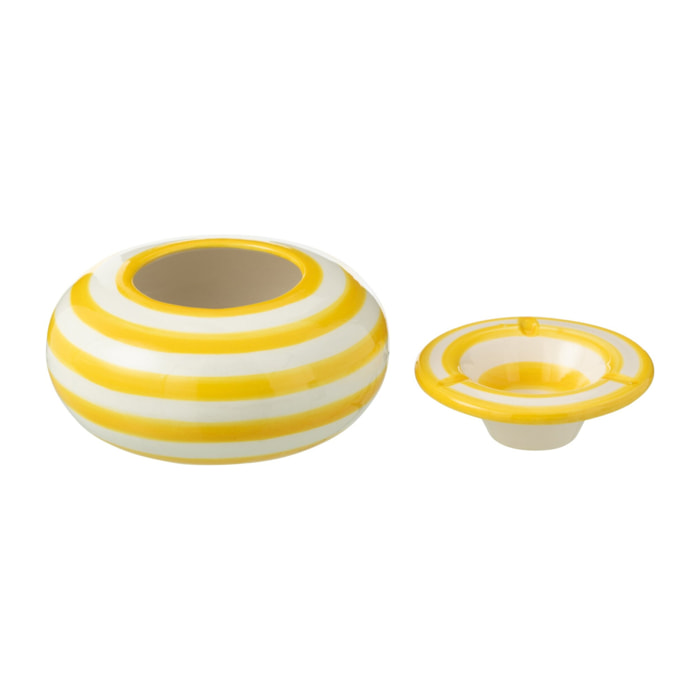 J-Line cendrier Granada Stripes - céramique - blanc/jaune - large