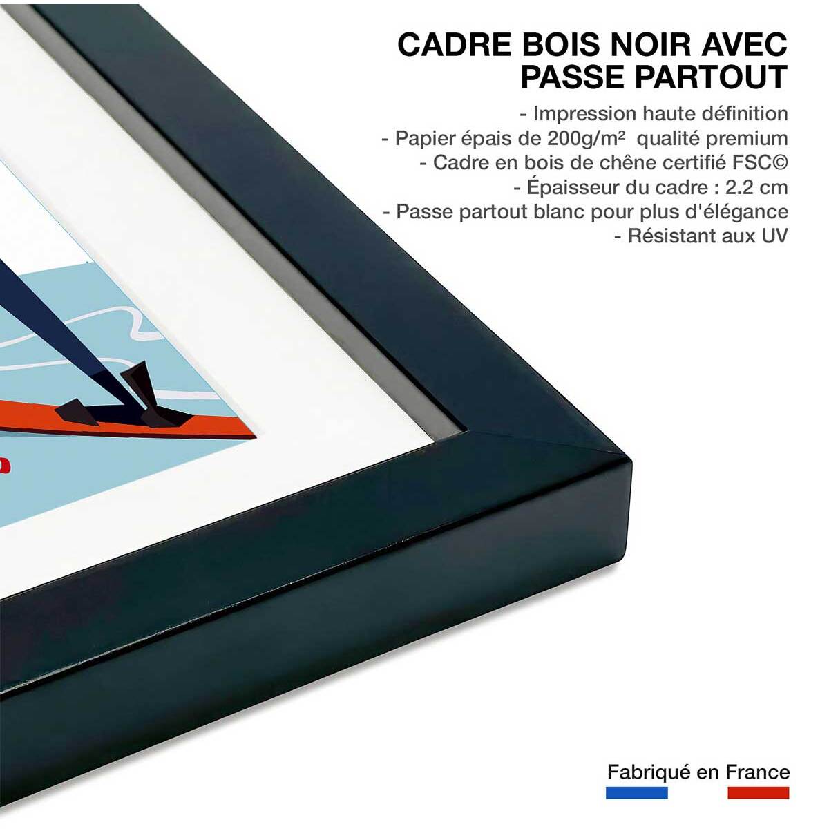 Poster retro piste noire…ou verte! Affiche + cadre en bois - Noir