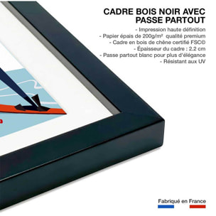 Poster retro piste noire…ou verte! Affiche + cadre en bois - Noir