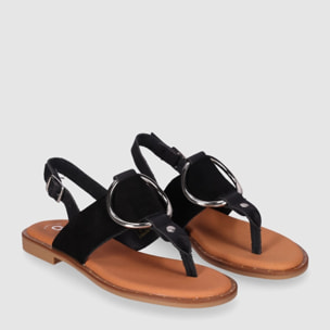 Sandalias de Serraje - Negro - Tacón: Bajo