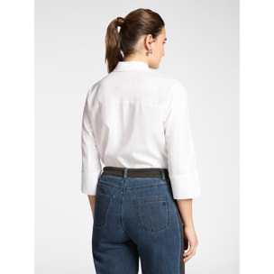 Elena Mirò - Camisa de popelín mangas tres cuartos - Blanco