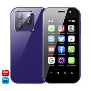 DAM Mini smartphone 14 PRO 4G, Android 9.0, 2GB RAM + 16GB. Pantalla 3''. 4,7x1,2x9,4 Cm. Color: Morado