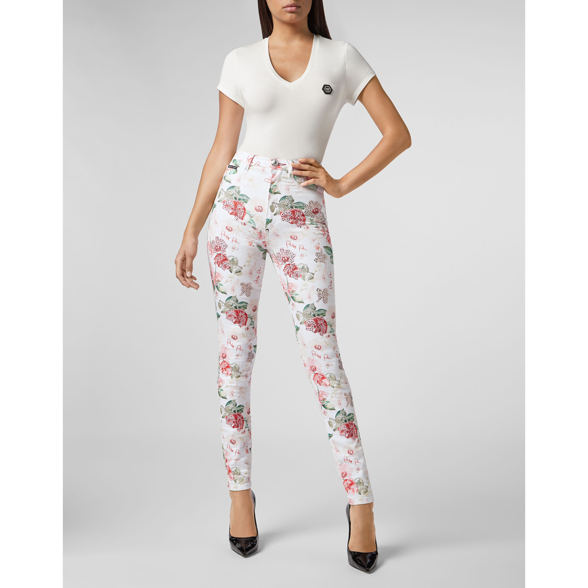 PHILIPP PLEIN Super High Waist Jegging Flowers