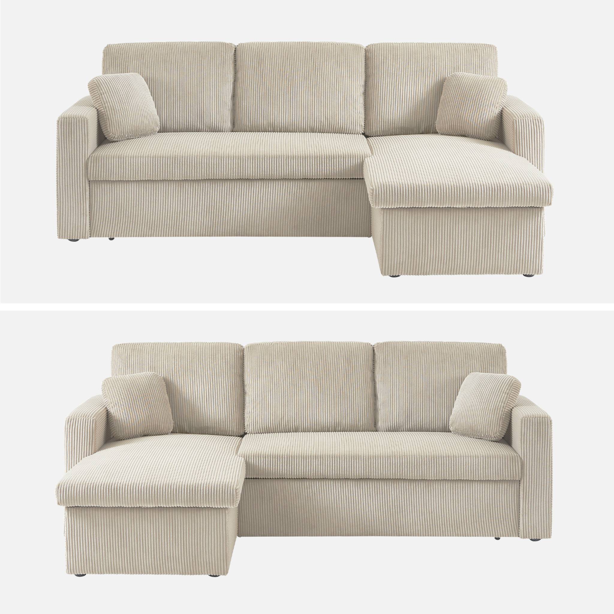 Canapé d'angle convertible réversible 3 places velours côtelé grosse côte IDA