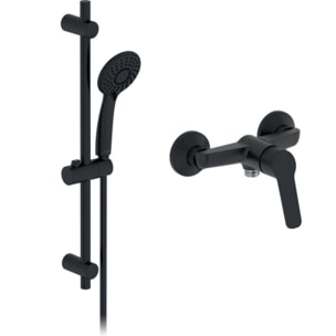 Pack mitigeur de douche mécanique Aimé noir + barre + pommeau de douche