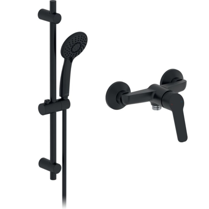 Pack mitigeur de douche mécanique Aimé noir + barre + pommeau de douche