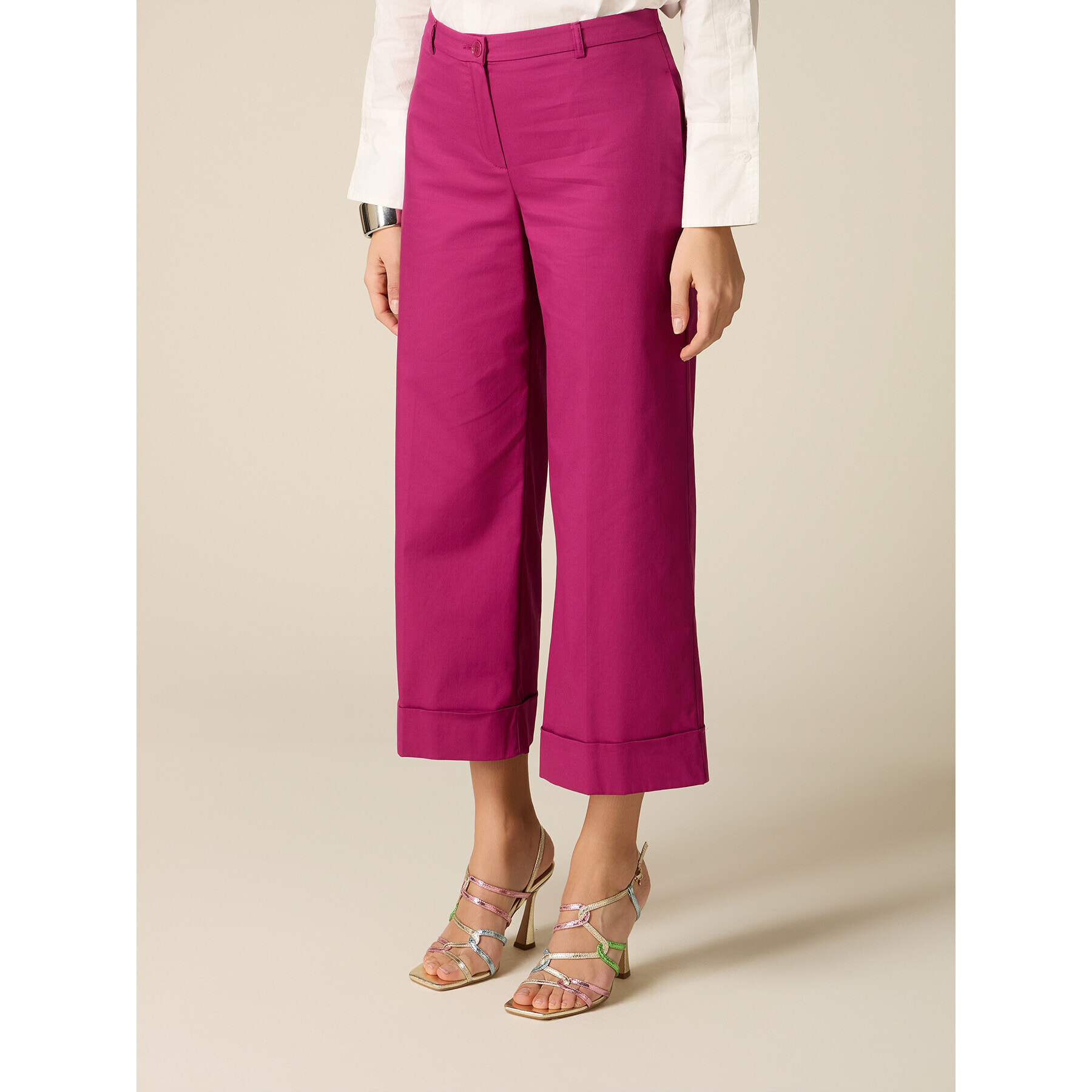 Oltre - Pantaloni cropped misto cotone - Viola