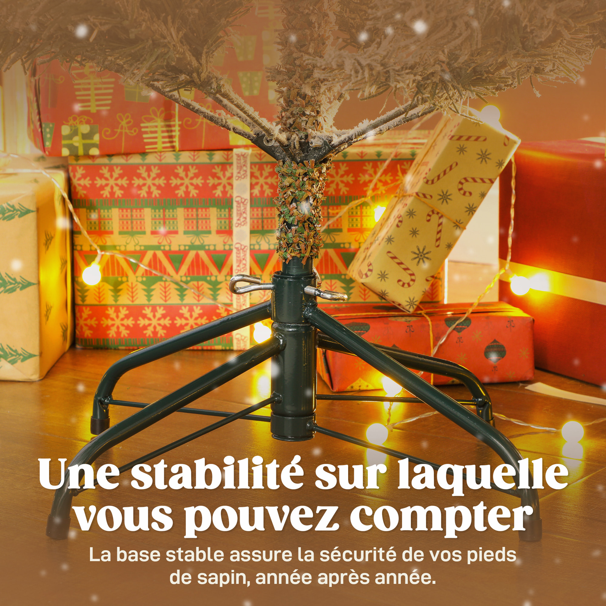 Sapin de Noël artificiel enneigé H.150cm 828 branches épicéa grand réalisme support métal pliable vert