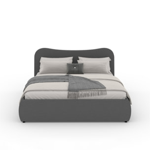 MILANO Lit coffre 160x200cm design arrondi velours côtelé gris