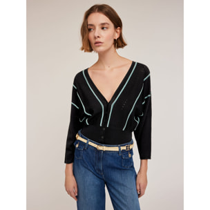 Motivi - Cardigan corto in maglia a righe - Nero