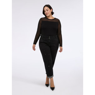 Fiorella Rubino - Camiseta de jersey y tul - Negro