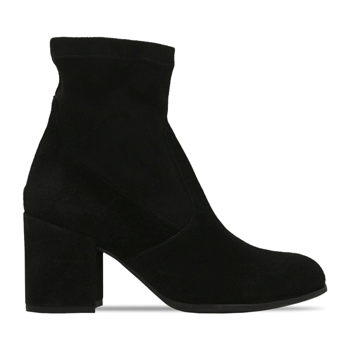 Botines negros de ante auténtico, tacón cuadrado de 5 cm