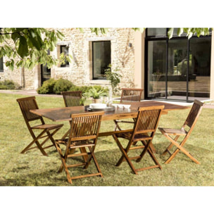 MAEVA - SALON DE JARDIN BOIS TECK HUILÉ 8/10 personnes - 1 table rect. pieds croisés extensible 180*240/100 cm et 6 chaises