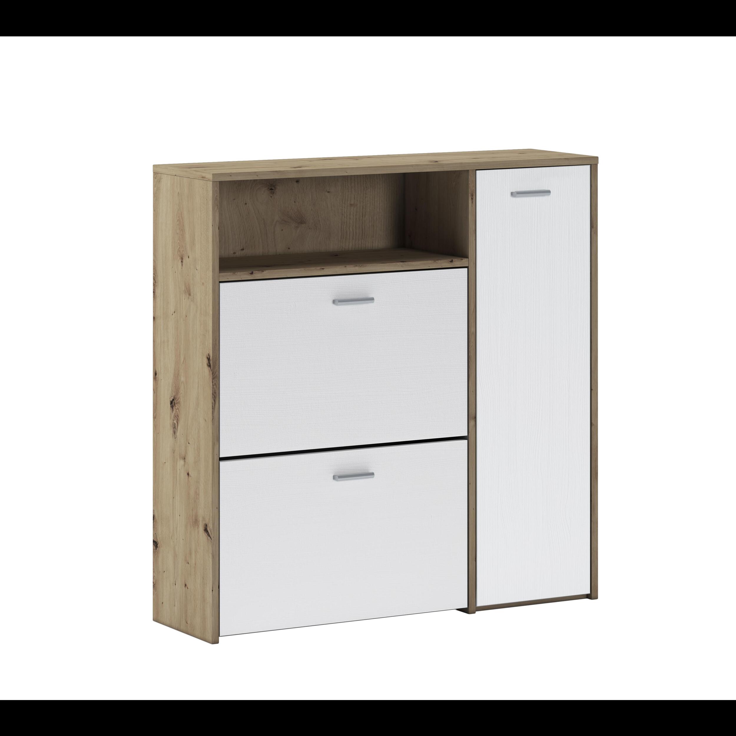 Scarpiera Mobile Portascarpe Salvaspazio Ingresso Con 2 Ribalte Doppia Profondità 4 Vani A Giorno Design Moderno 91.5x94x26.6 Cm Bianco Rovere