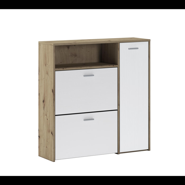 Scarpiera Mobile Portascarpe Salvaspazio Ingresso Con 2 Ribalte Doppia Profondità 4 Vani A Giorno Design Moderno 91.5x94x26.6 Cm Bianco Rovere