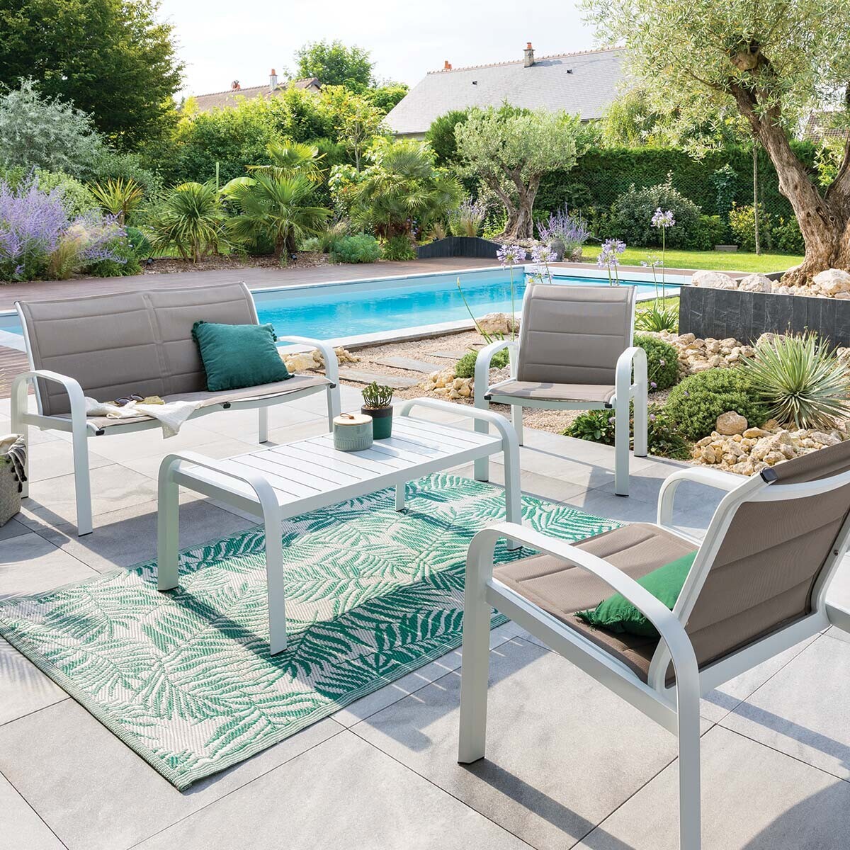 Salon de jardin Elyn Noisette & Blanc