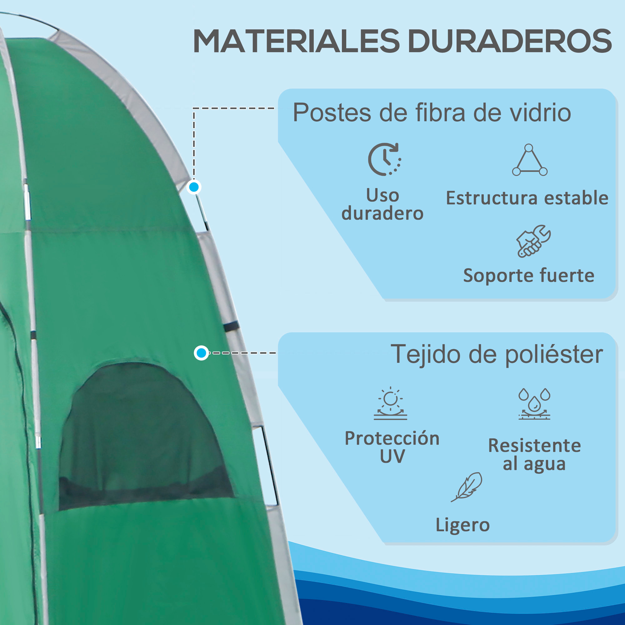 Outsunny Tienda de Ducha Portátil Tienda de Privacidad Emergente 122x122x213 cm UPF30+ Cambiador para Camping WC Inodoro Senderismo Verde