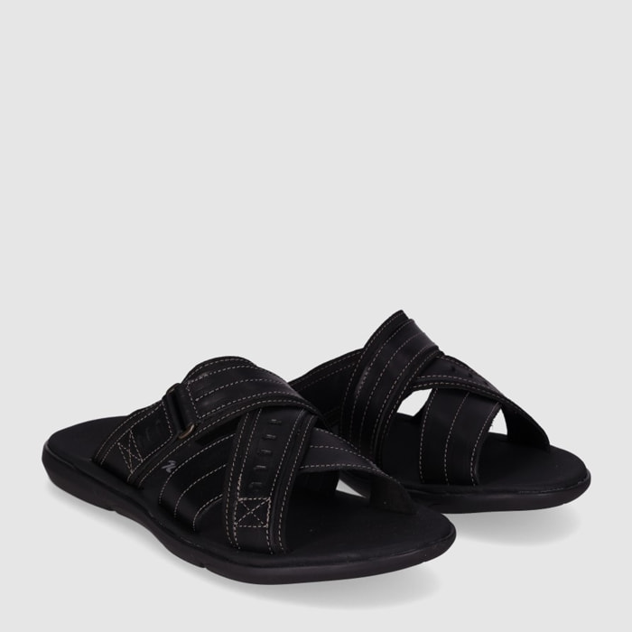 Sandalias de Piel - Negro - Tacón: Bajo