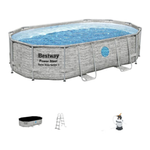 Bestway Piscine hors sol tubulaire ovale Bestway Power Steel™ 488 x 305 x 107 cm décor pierres