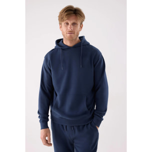Sudadera deportiva hombre afelpada con capucha azul marino