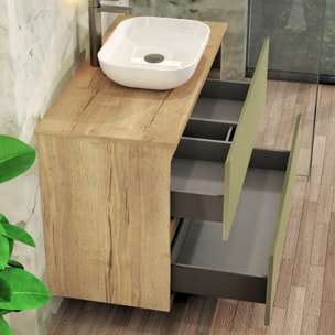 Conjunto de Baño Nia | Mueble Suspendido | 100 cm Verde | Dos Cajones | Lavabo Sobrepuesto | No incluye Espejo | Mueble Montado| Alday