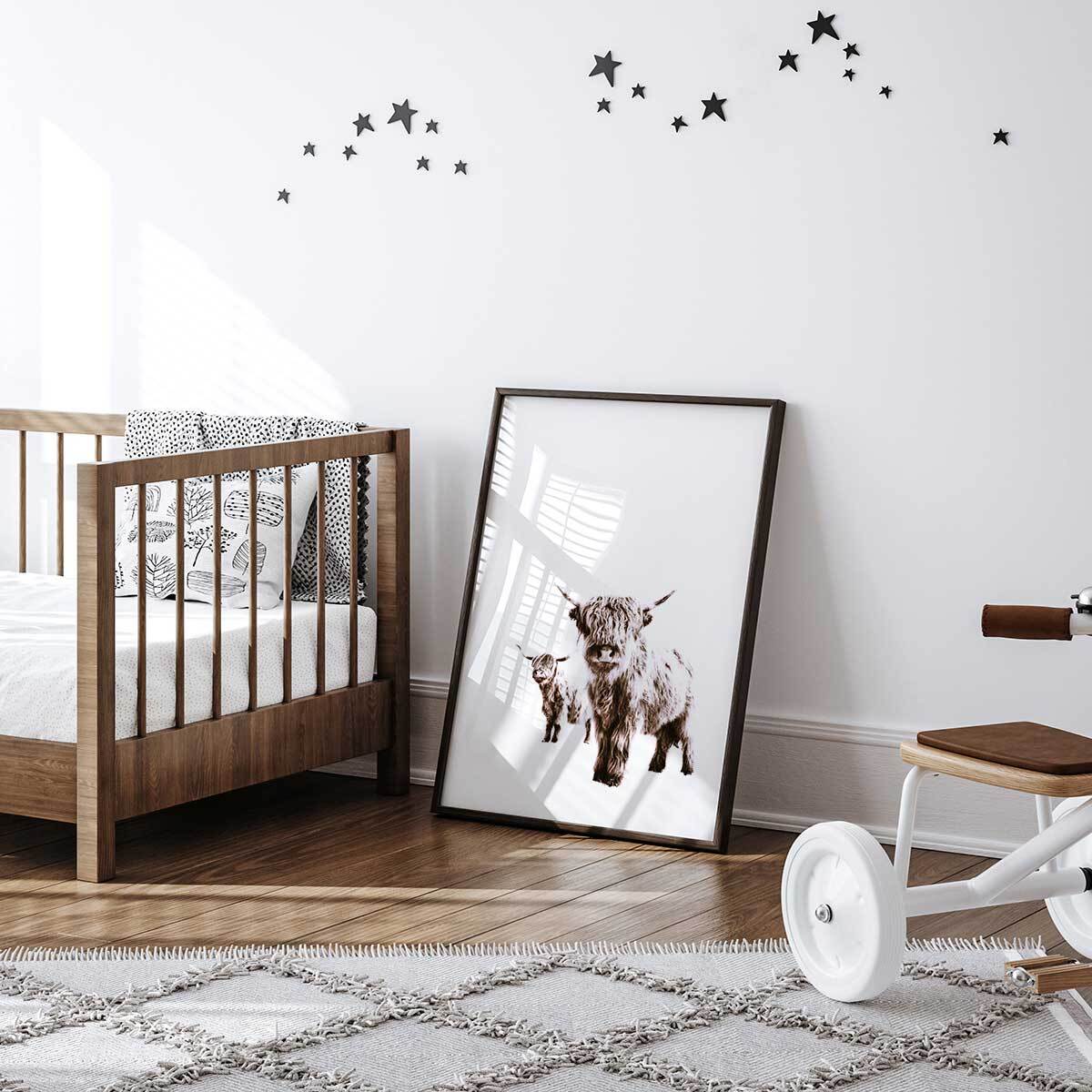 Affiche enfant jumelles en beige  Affiche sous cadre noir