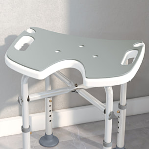 Tabouret de douche - siège de douche avec barre d'appui ventouse - hauteur réglable - alu HDPE gris blanc