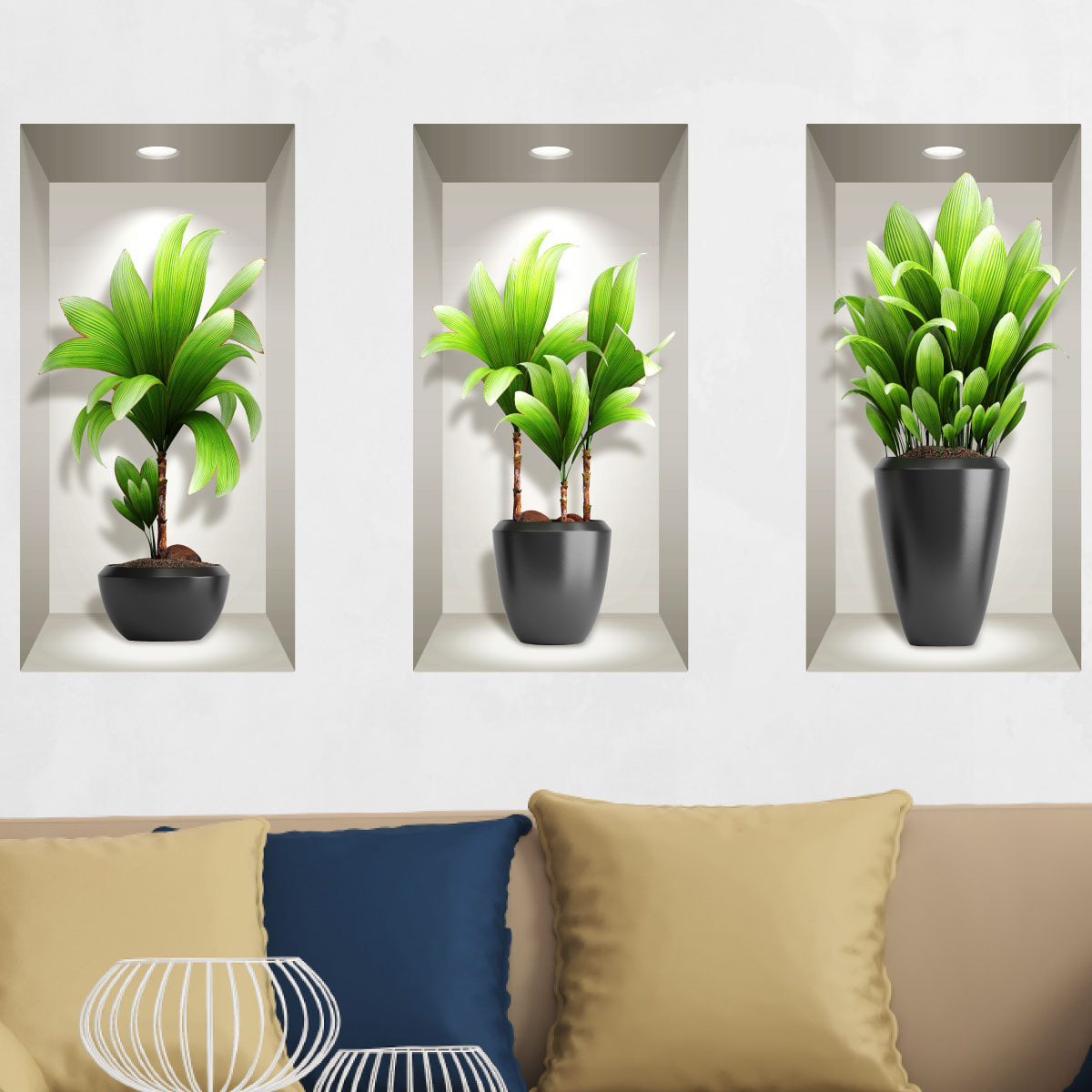 Stickers muraux 3D | Sticker Mural Autocollant effet 3D plantes longues exotiques - Stickers adhésifs 3D Chambre Salon Trompe l'oeil