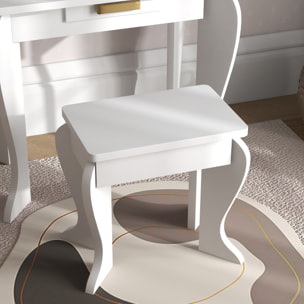 Tocador Infantil con Taburete y Espejo, Tocador para Niñas con Cajón, Mesa de Maquillaje para Niños y Niñas de 3-6 Años, Blanco
