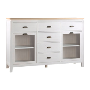 Buffet Avelin -bois massif de mindi et placage naturel de mindi-couleur blanc bergen/naturel 160 x 105 x 42 cm
