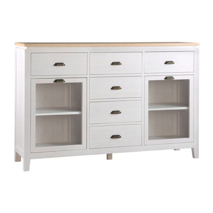 Buffet Avelin -bois massif de mindi et placage naturel de mindi-couleur blanc bergen/naturel 160 x 105 x 42 cm