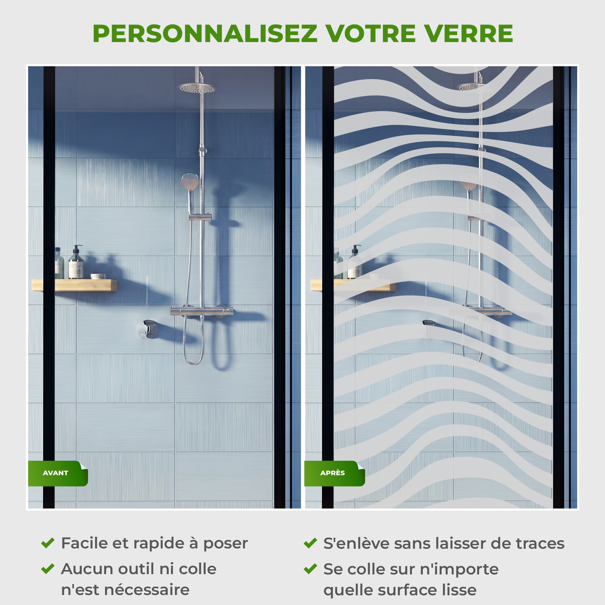 Film Fenêtre Anti Regard Occultant - ILLUSION OPTIQUE 1 - Stickers Autocollant Brise-Vue pour Vitre & Porte de Douche