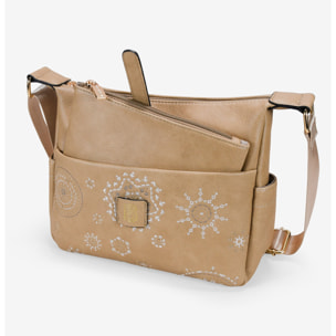 Bolso bandolera tostado con bordado y monedero