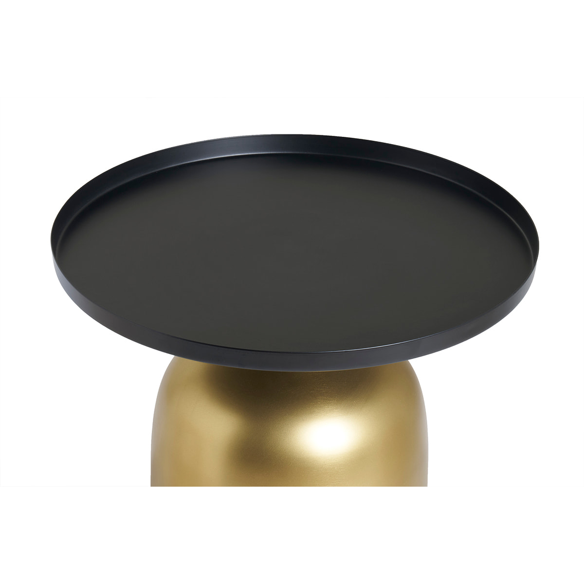 Table d'appoint design ronde en métal doré et plateau noir mat RAMSES