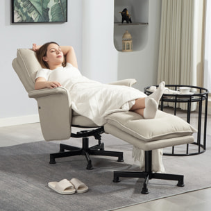 Fauteuil de massage avec repose-pied - style néo-rétro - châssis acier noir aspect lin beige