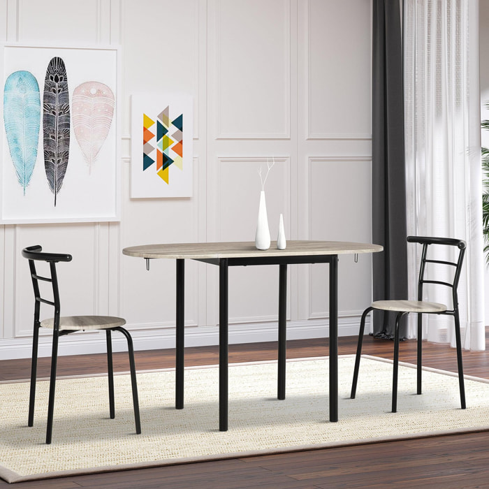Ensemble table à manger 3 pièces avec 2 chaises style industriel - table extensible - acier MDF aspect chêne clair
