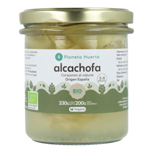 PLANETA HUERTO | Alcachofa corazones al natural ecológica 330 g – Corazones de alcachofa bio veganos, sin aditivos, bajo en calorías