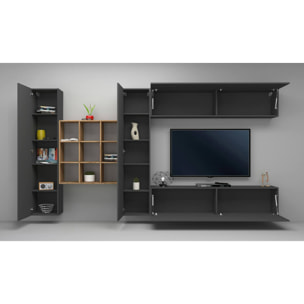 Parete attrezzata Gualtiero, Set salotto porta TV a 4 ante, Mobile soggiorno multiuso, 100% Made in Italy, cm 350x30h180, Antracite