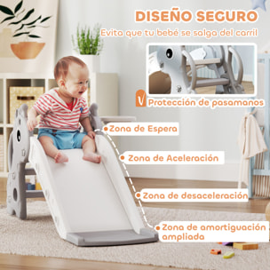 Tobogán Infantil 3 en 1 Tobogán para Niños de 1 a 3 Años con Escalera Canasta de Baloncesto y Diseño de Jirafa para Interior 106x51,5x52 cm Gris
