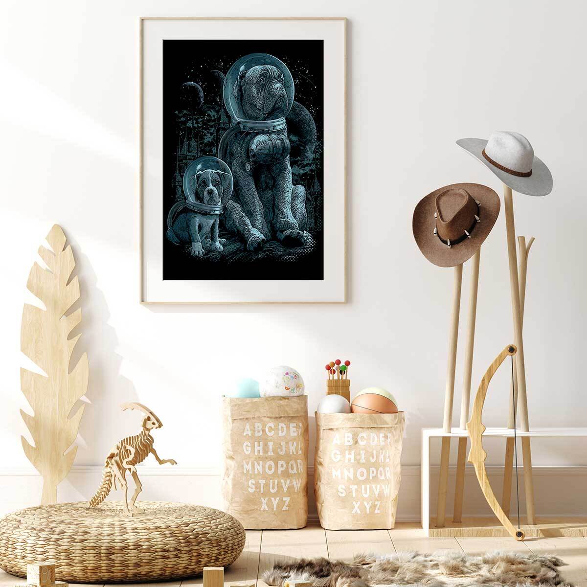 Affiche enfant la maison nous manquait  Affiche + cadre en bois - Chêne