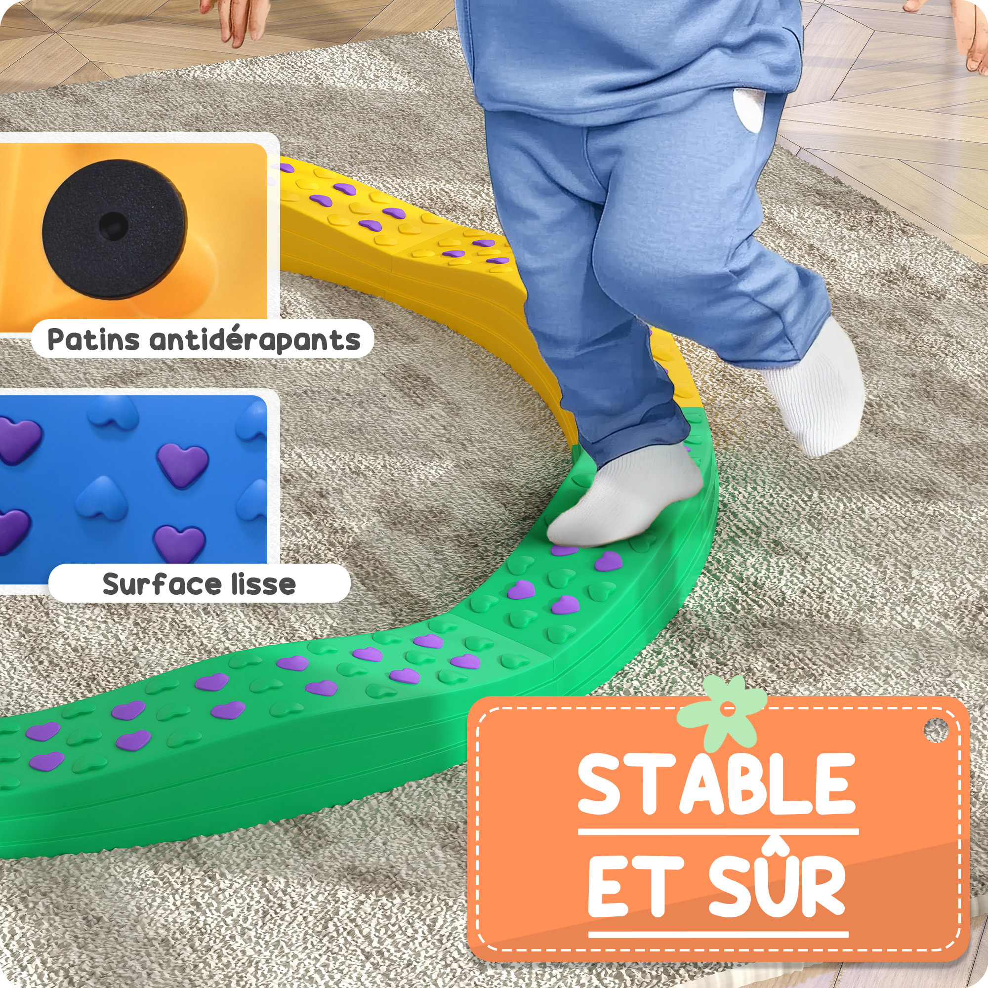 Poutre d'équilibre pour enfants total 8 pcs - parcours de motricité - usage intérieur extérieur - multicolore