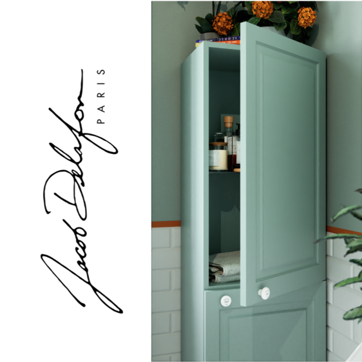 Pack meuble vasque Cléo 1889 vert velours + colonne droite + mitigeur or