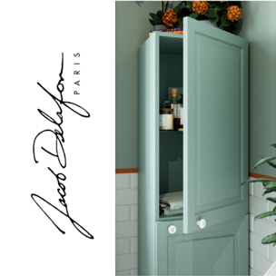 Pack meuble vasque Cléo 1889 vert velours + colonne droite + mitigeur or