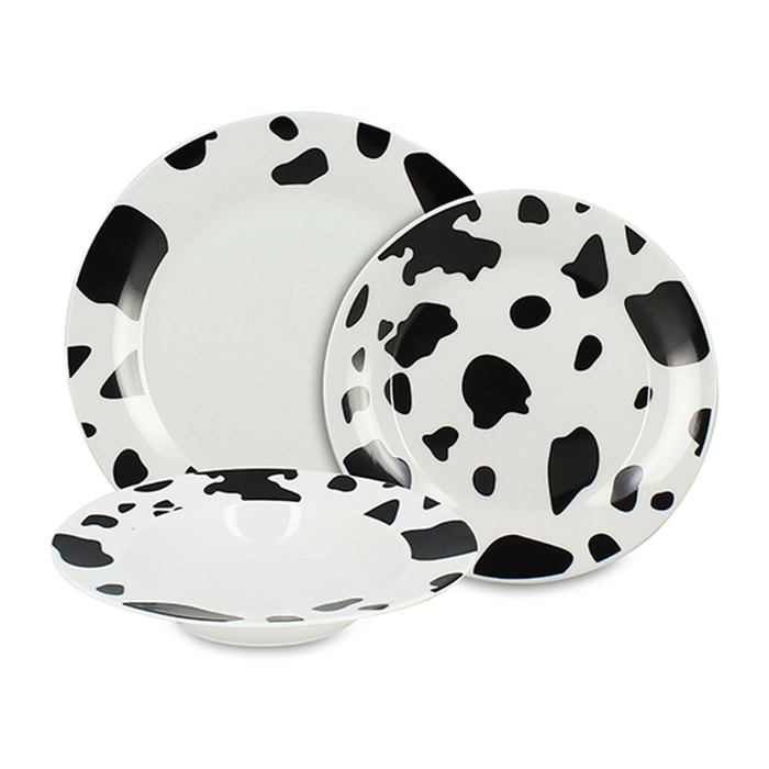 Service de table 36 pièces en porcelaine à motif vache  ANIMALS