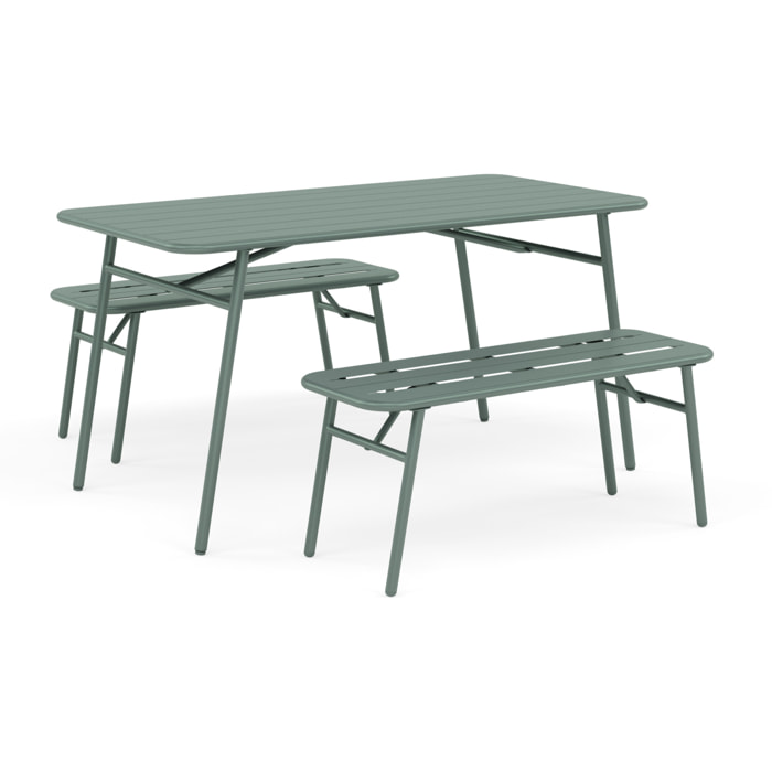 Ribola - ensemble table et bancs de jardin - 4 personnes - vert - Vert