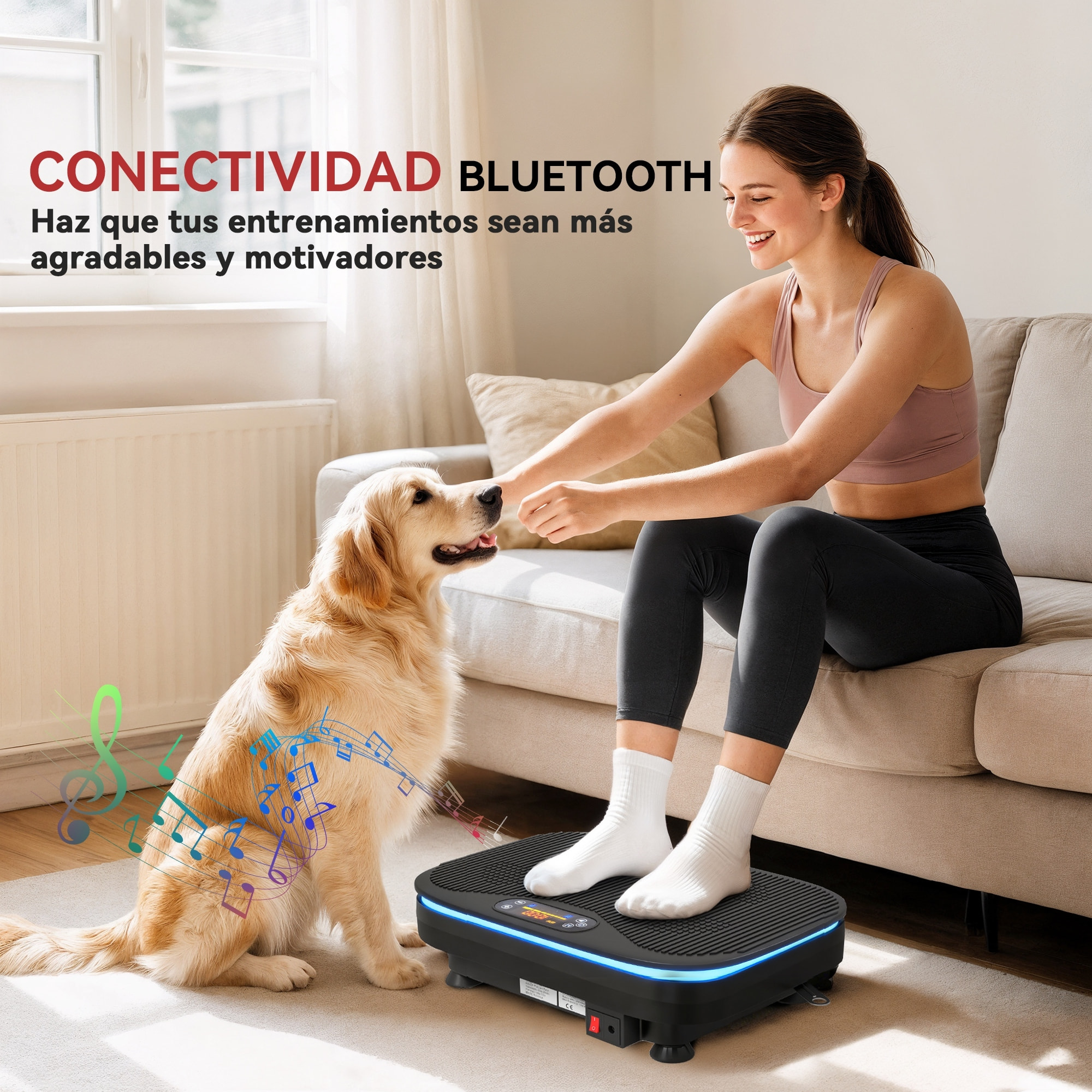 Plataforma Vibratoria, 99 Velocidades, 3 Programas, Plataforma Vibración Muscular con Altavoz Bluetooth, Pantalla LED, Luces, Mando a Distancia, Bandas Elásticas, para Hacer Ejercicio en Casa