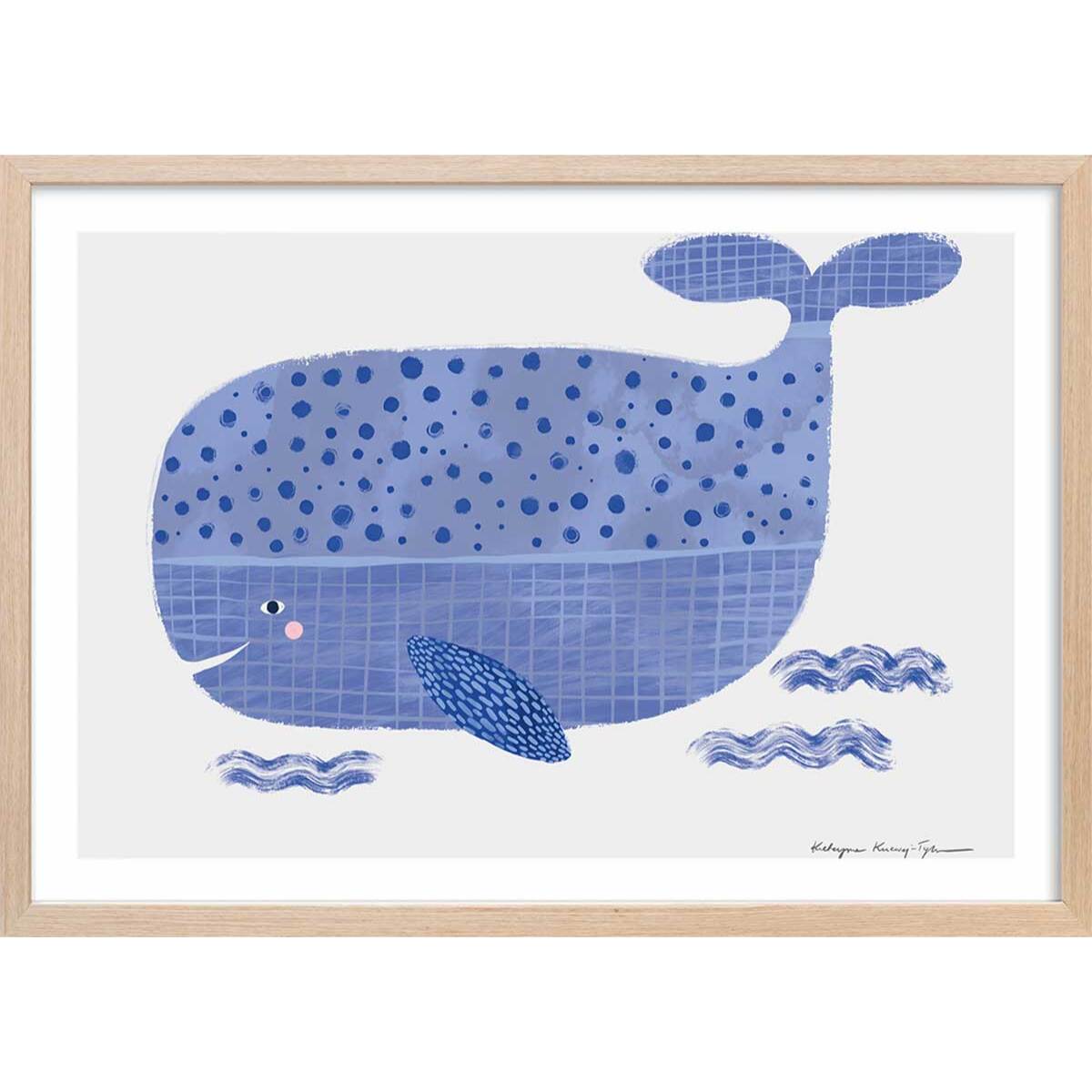 Affiche enfant baleine bleue  Affiche + cadre en bois - Chêne