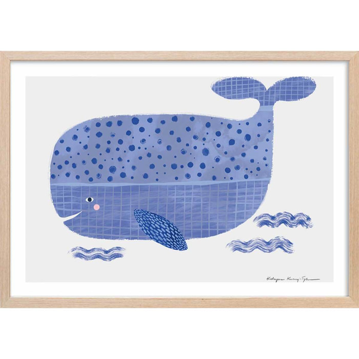 Affiche enfant baleine bleue  Affiche + cadre en bois - Chêne