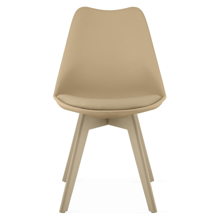 Sedia Mark in polipropilene beige con cuscino in ecopelle