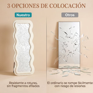 Espejo de Cuerpo Entero, 160x60 cm, Espejo de Pie, Marco Ondulado Aterciopelado, Independiente, Apoyado y de Pared, para Dormitorio, Salón, Vestidor